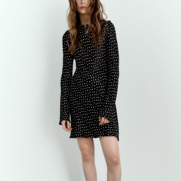 NWT POLKA DOT SATIN DRESS  BLACK / WHITE. - Picture 2 of 7